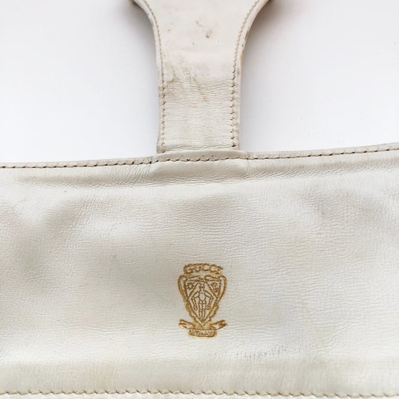 VINTAGE GUCCI WHITE LEATHER BAG HUGE HORSE BIT 60s - Picture 6 of 9